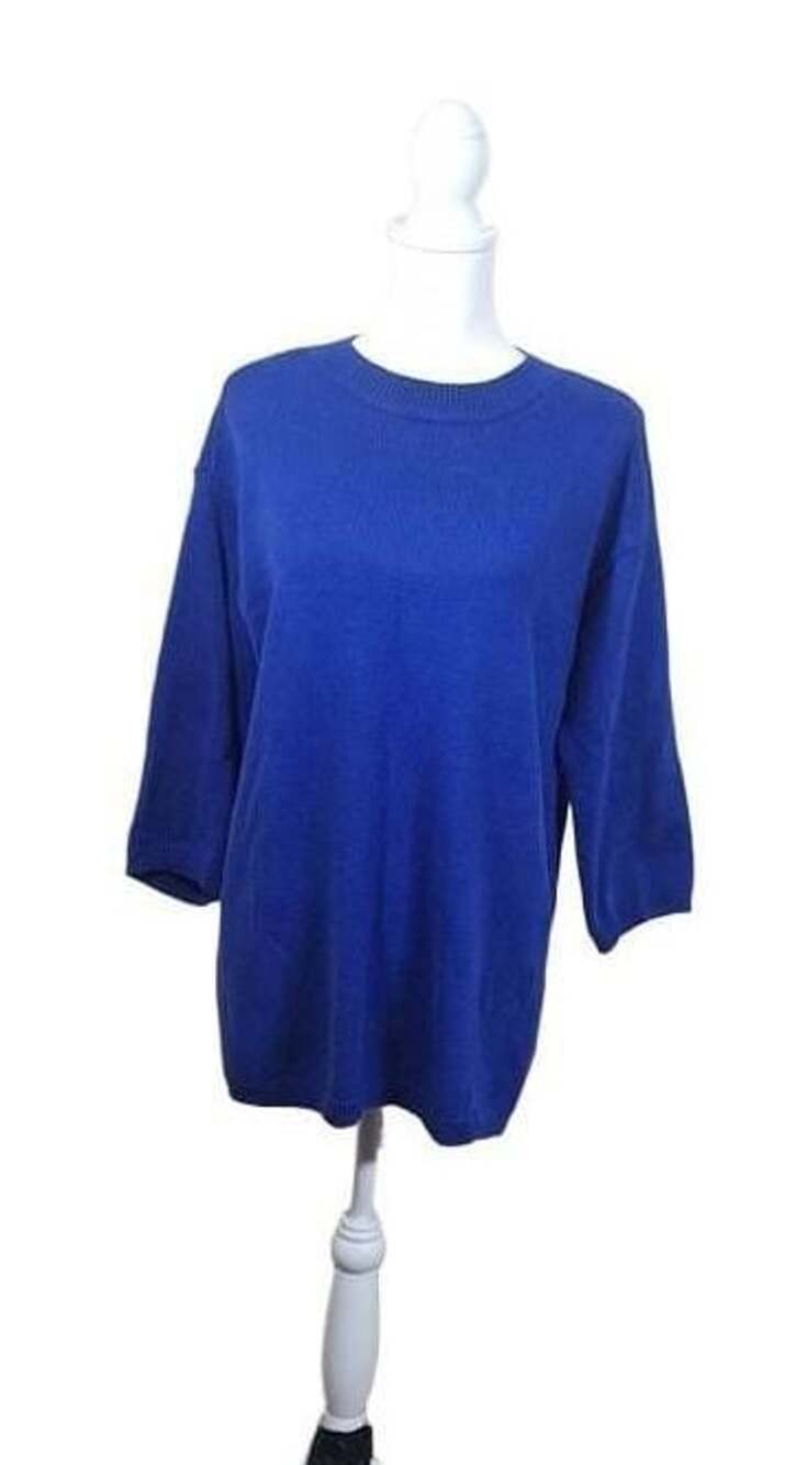 Eileen Fisher Womens XXS/XS Cobalt Blue Linen/Cotton Sweater Oversized Pullover